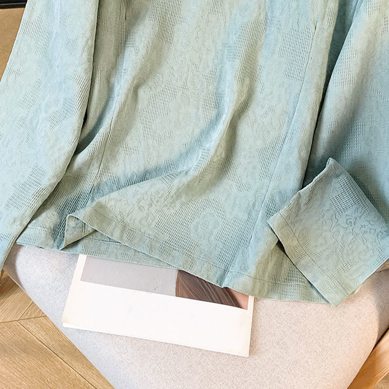 Commute Jacquard Chinese Frog-Button Mandarin Collar Long Sleeve Women's Cotton Shirt