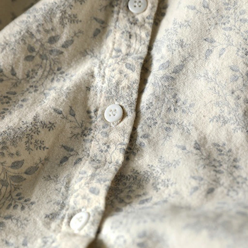 Floral Print Cotton Stand Collar Long Sleeve Meditation Shirt