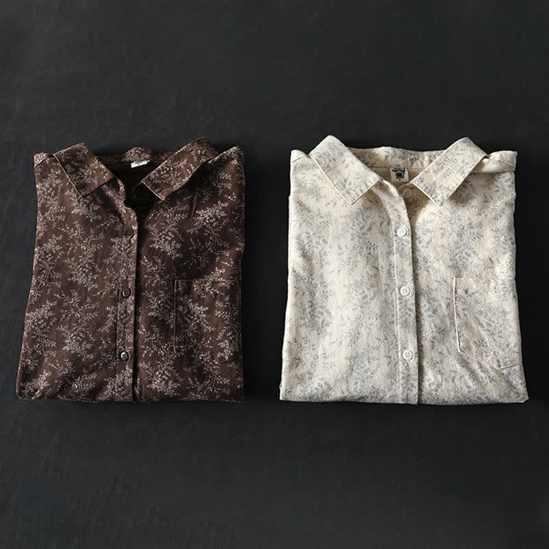 Floral Print Cotton Stand Collar Long Sleeve Meditation Shirt