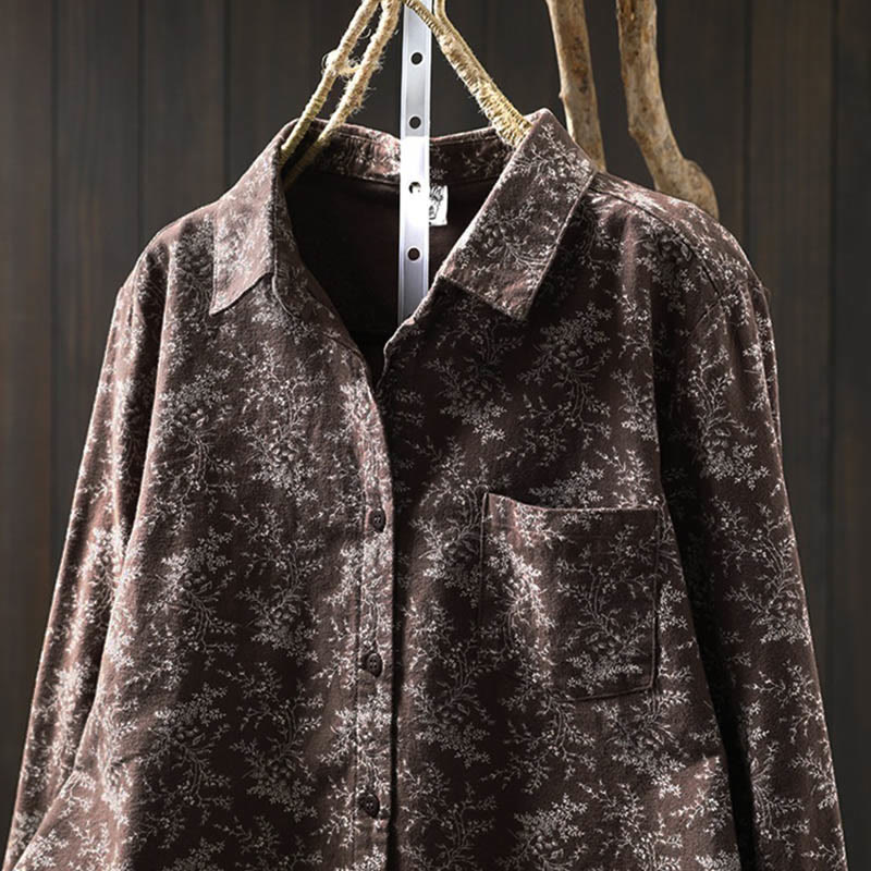 Floral Print Cotton Stand Collar Long Sleeve Meditation Shirt