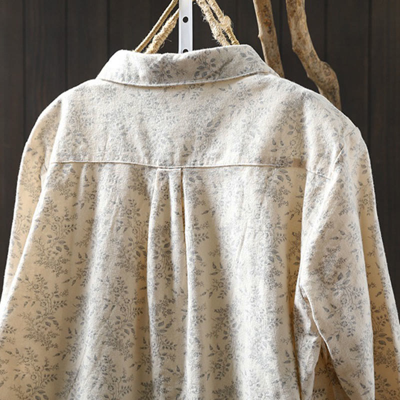 Floral Print Cotton Stand Collar Long Sleeve Meditation Shirt