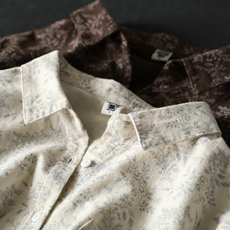 Floral Print Cotton Stand Collar Long Sleeve Meditation Shirt
