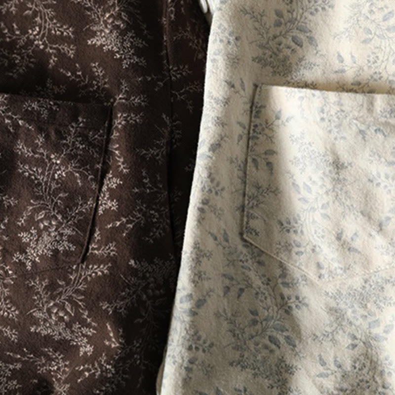 Floral Print Cotton Stand Collar Long Sleeve Meditation Shirt
