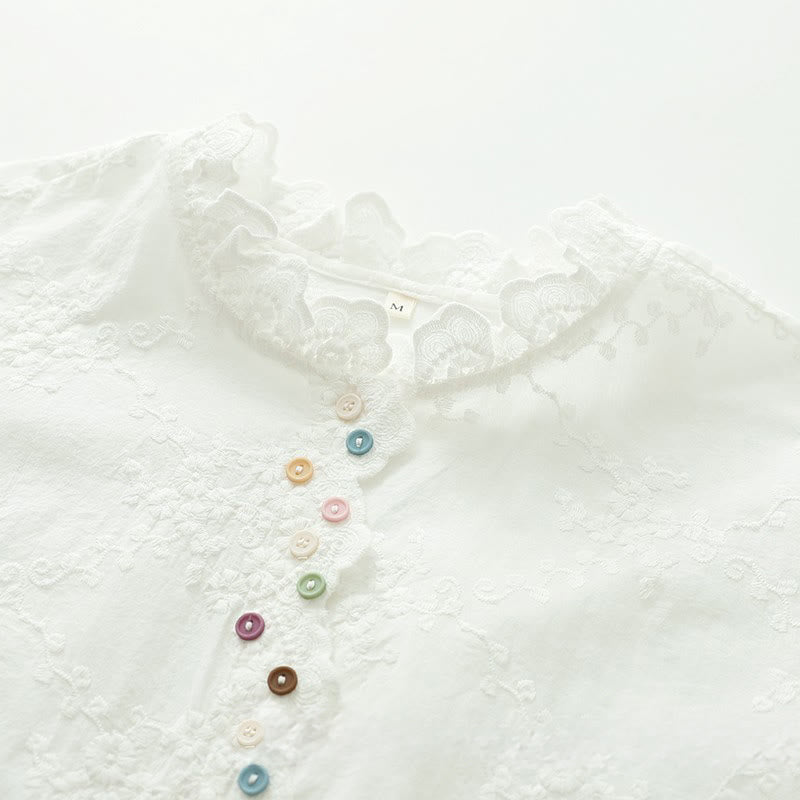 Tactile Cotton Embroidered Ruffled Collar Mindful Shirt