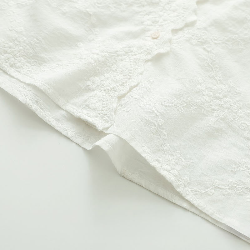 Tactile Cotton Embroidered Ruffled Collar Mindful Shirt