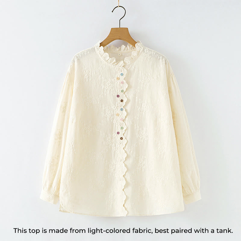 Tactile Cotton Embroidered Ruffled Collar Mindful Shirt