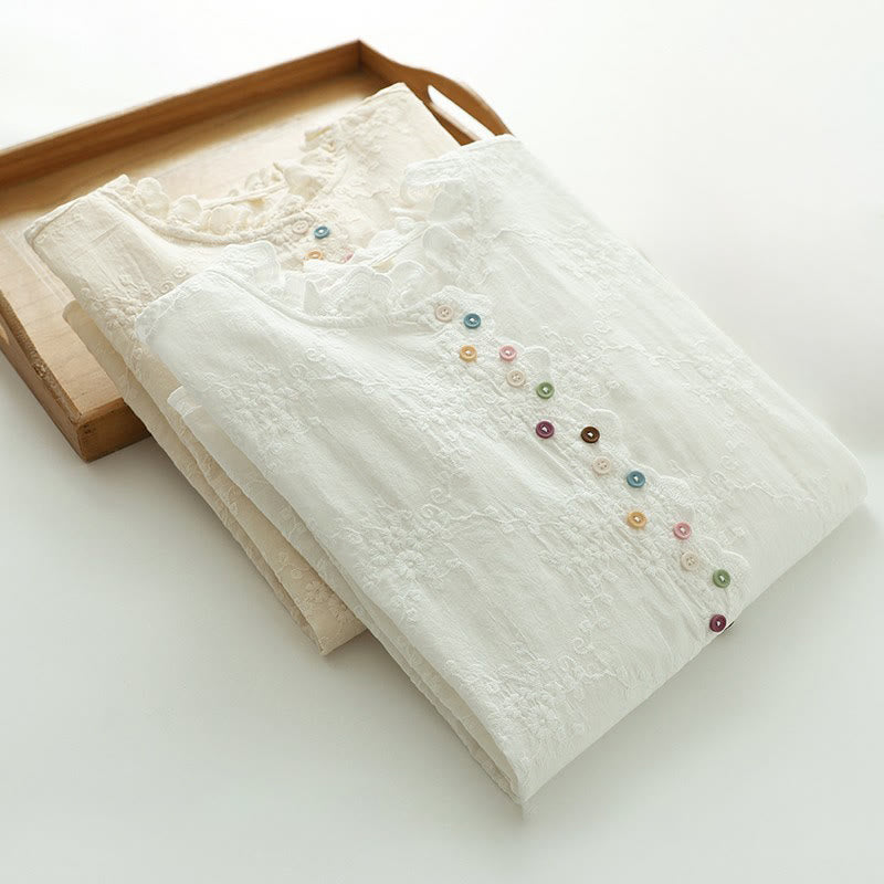 Tactile Cotton Embroidered Ruffled Collar Mindful Shirt