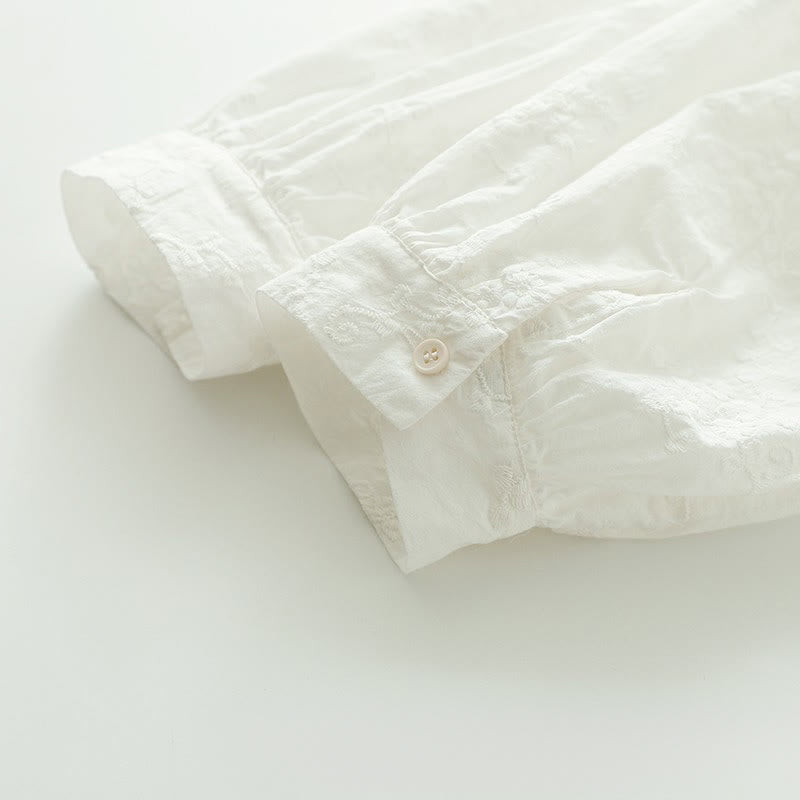 Tactile Cotton Embroidered Ruffled Collar Mindful Shirt