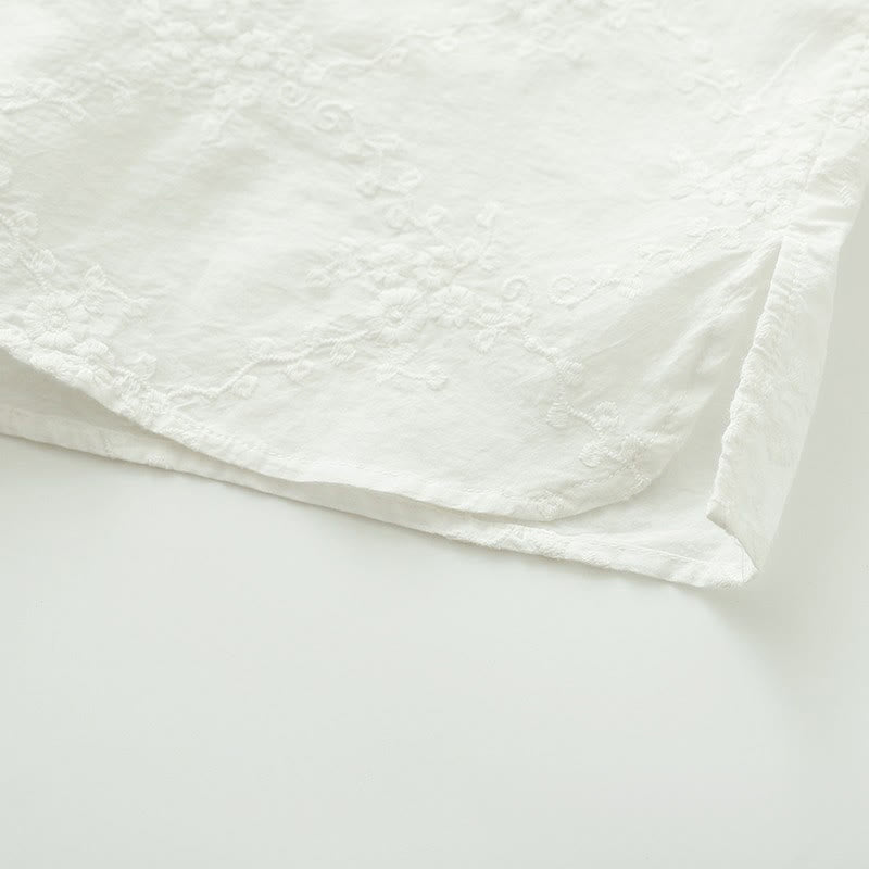 Tactile Cotton Embroidered Ruffled Collar Mindful Shirt