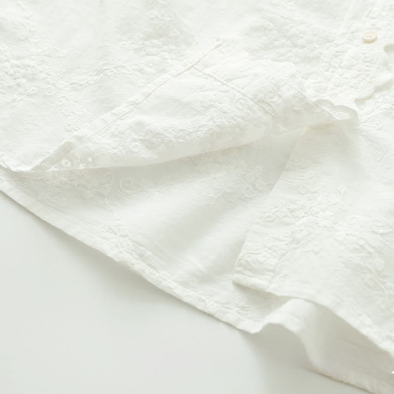 Tactile Cotton Embroidered Ruffled Collar Mindful Shirt