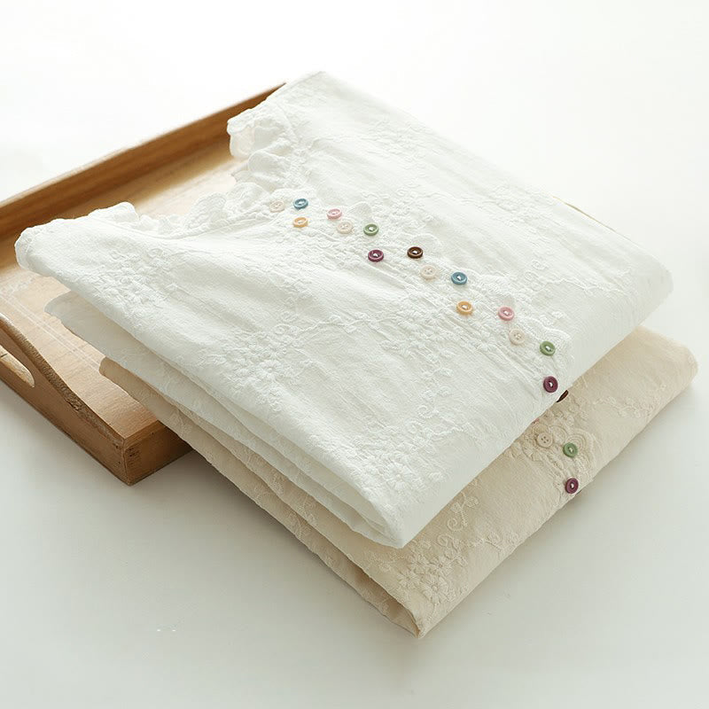 Tactile Cotton Embroidered Ruffled Collar Mindful Shirt