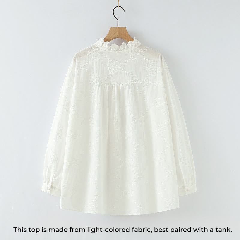 Tactile Cotton Embroidered Ruffled Collar Mindful Shirt