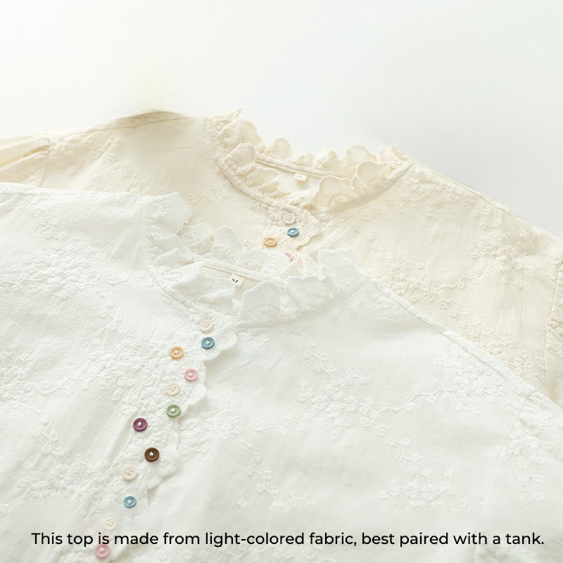 Tactile Cotton Embroidered Ruffled Collar Mindful Shirt