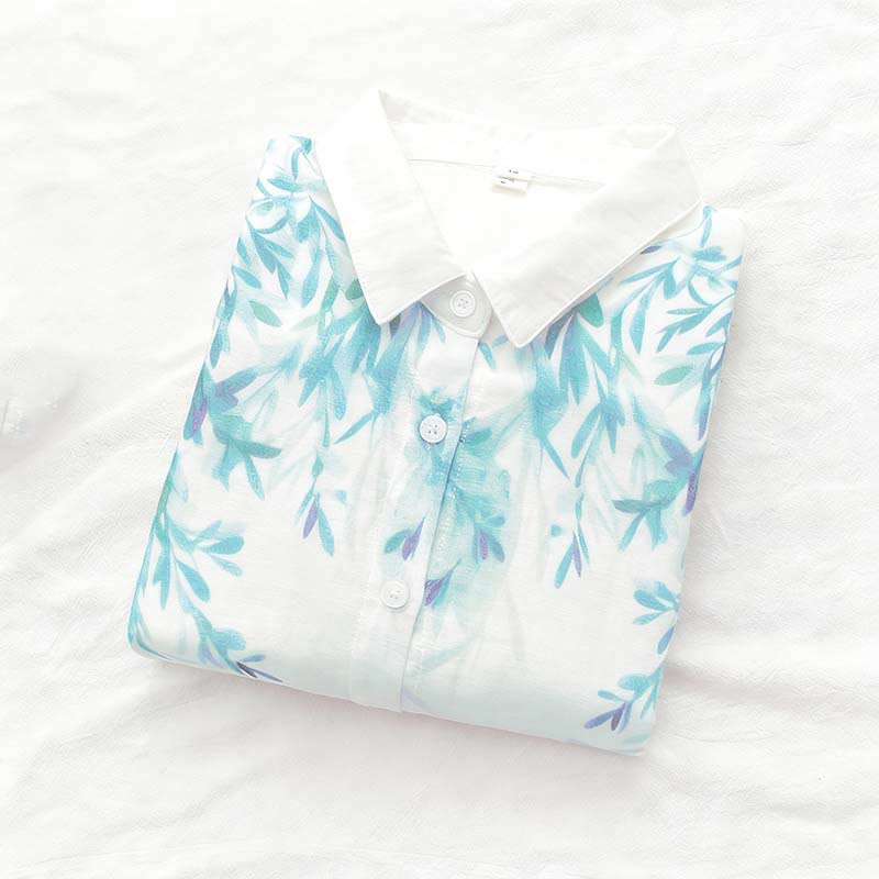 Breathable Cotton Stand Collar Botanical Mindful Long Sleeve Shirt