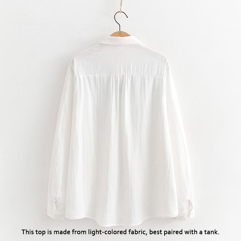 Breathable Cotton Stand Collar Botanical Mindful Long Sleeve Shirt