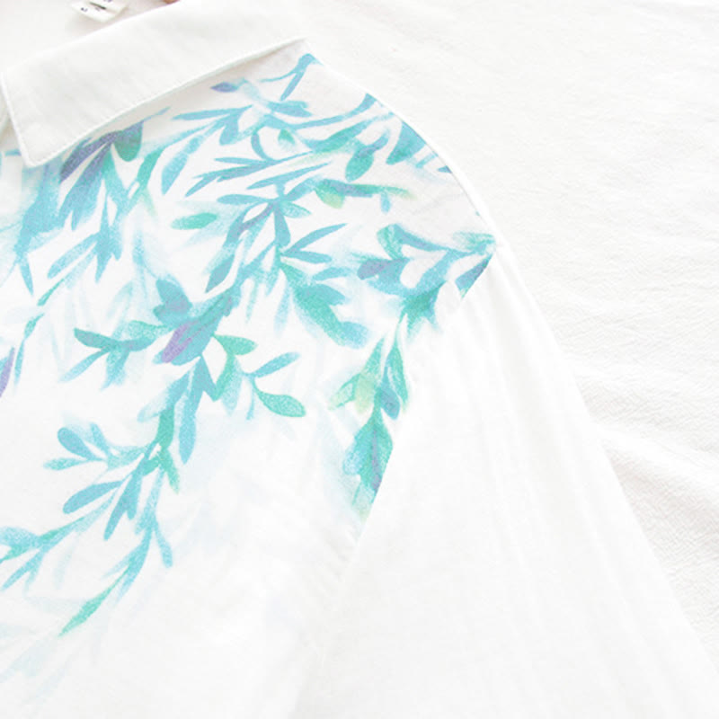 Breathable Cotton Stand Collar Botanical Mindful Long Sleeve Shirt
