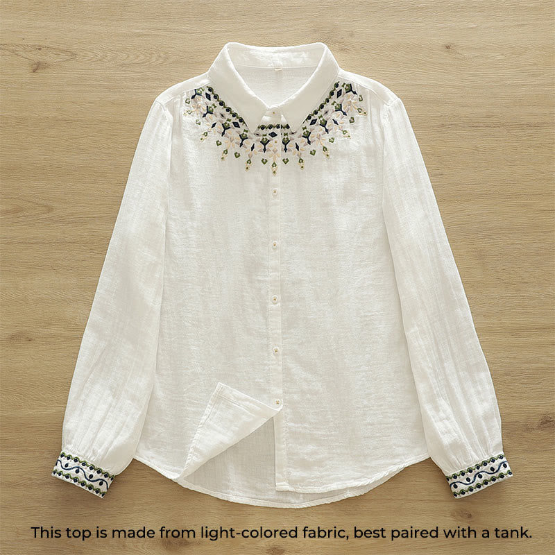 Tactile Cotton Geometric Embroidered Stand Collar Mindful Shirt