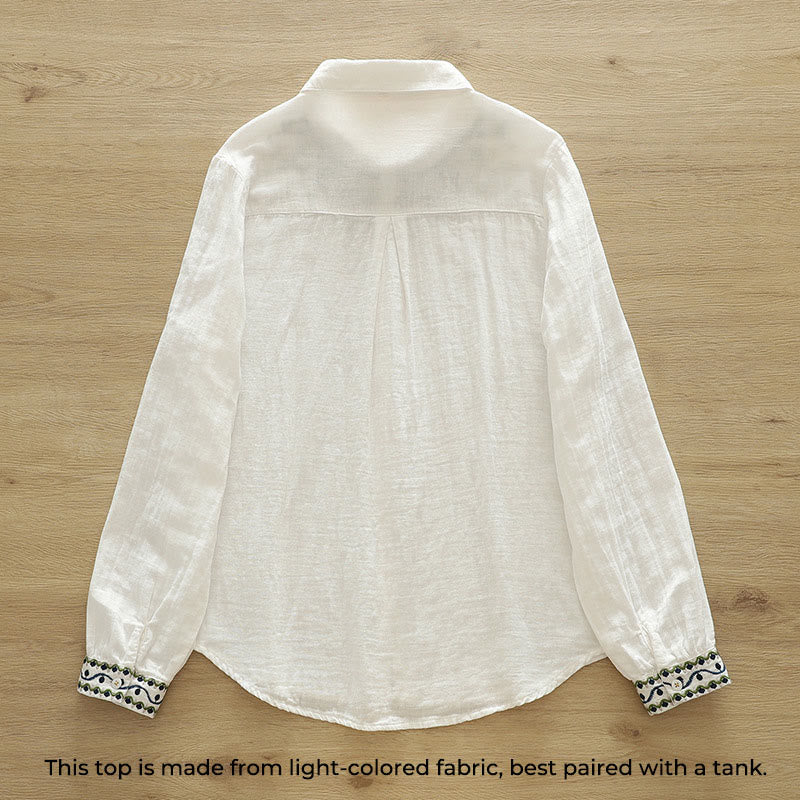 Tactile Cotton Geometric Embroidered Stand Collar Mindful Shirt
