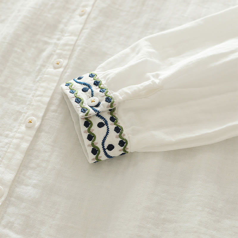 Tactile Cotton Geometric Embroidered Stand Collar Mindful Shirt
