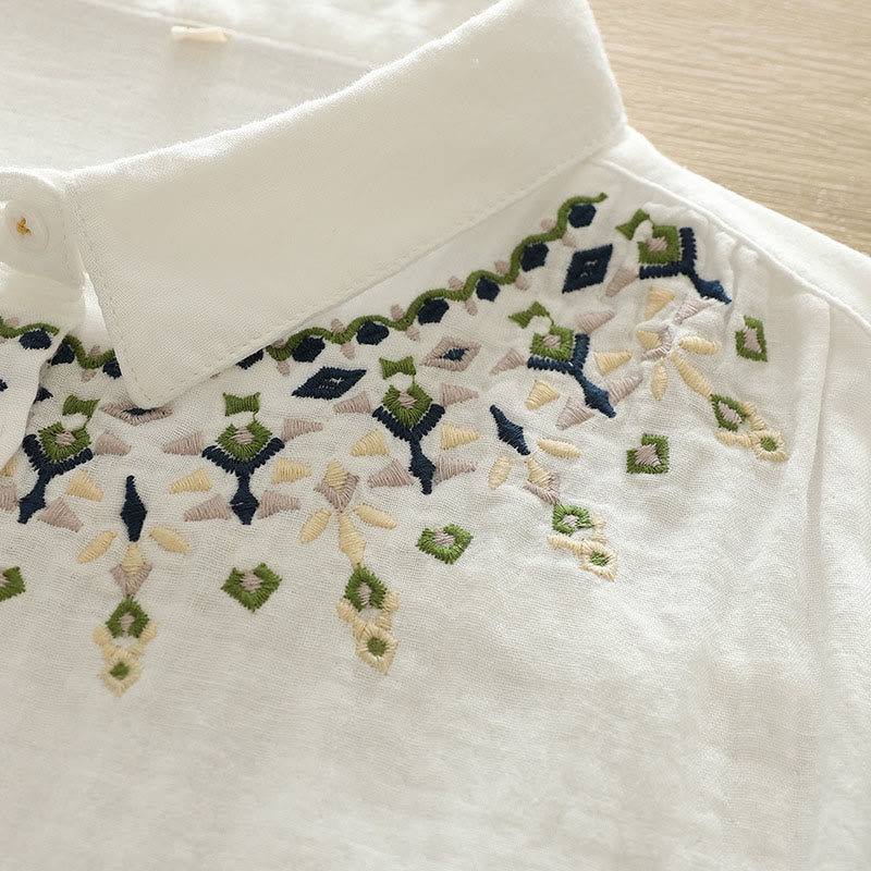 Tactile Cotton Geometric Embroidered Stand Collar Mindful Shirt