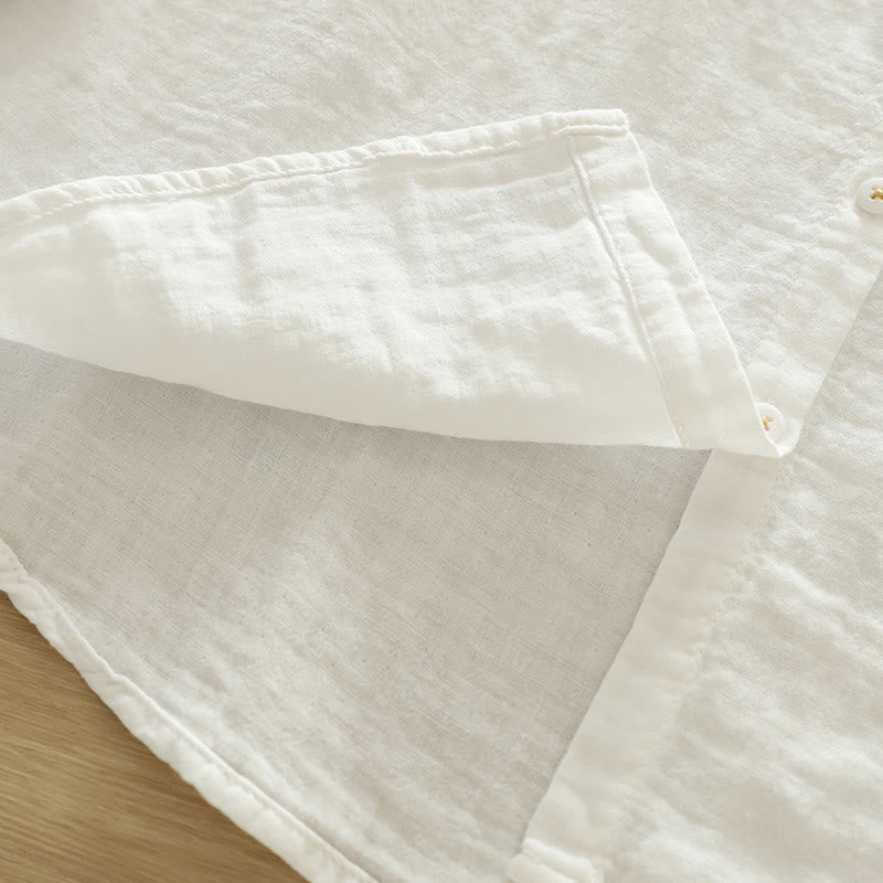 Tactile Cotton Geometric Embroidered Stand Collar Mindful Shirt