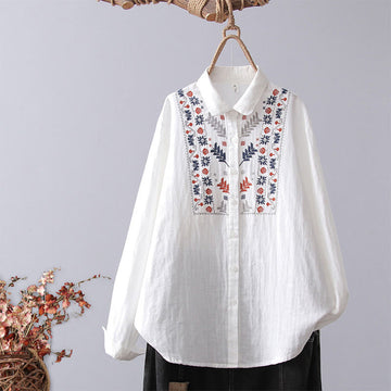 Tactile Cotton Stand Collar Geometric Embroidery Meditation Shirt