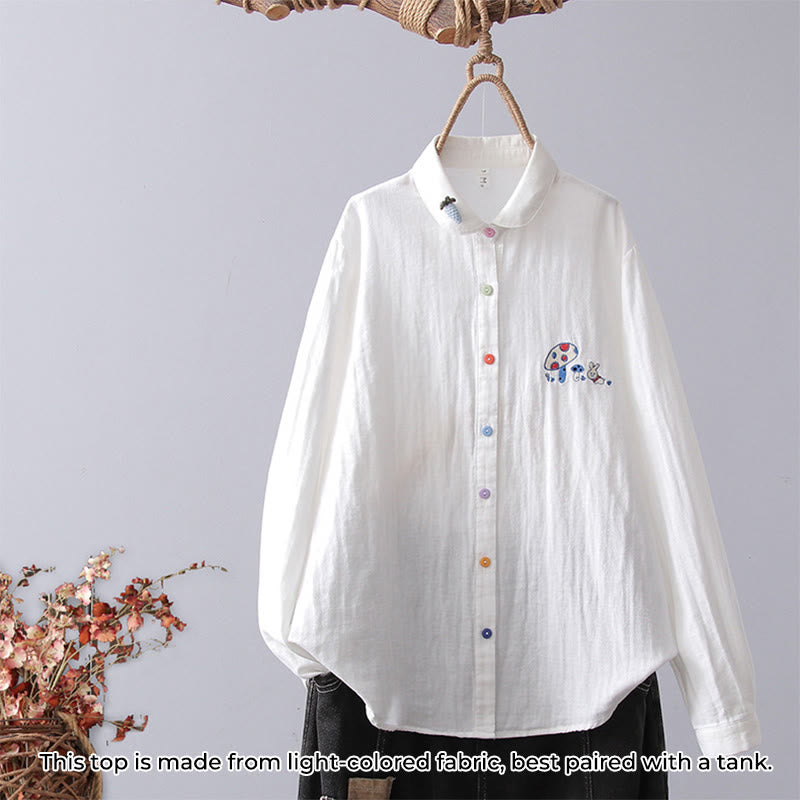 Tactile Cotton Stand Collar Geometric Embroidery Meditation Shirt