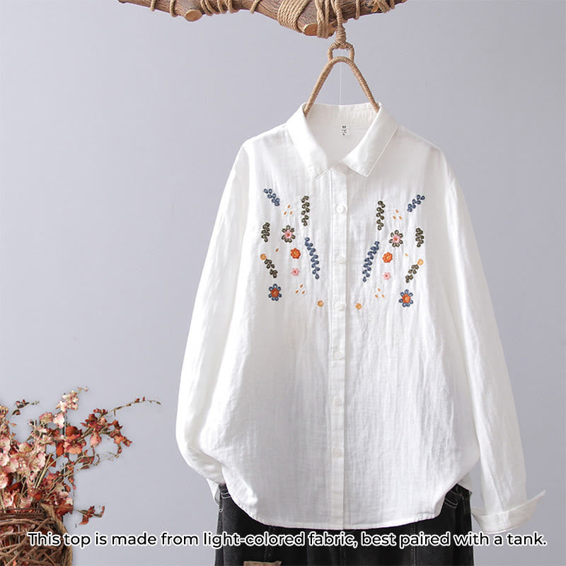 Tactile Cotton Stand Collar Geometric Embroidery Meditation Shirt