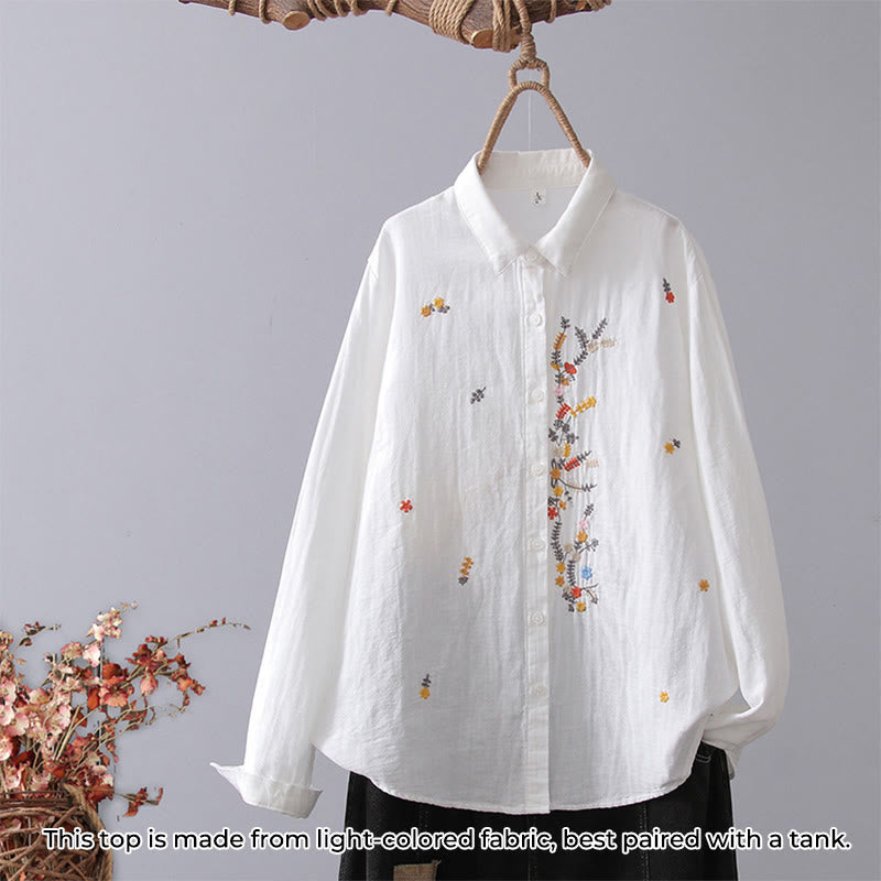 Tactile Cotton Stand Collar Geometric Embroidery Meditation Shirt