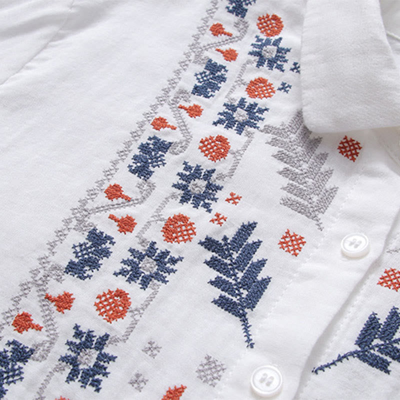 Tactile Cotton Stand Collar Geometric Embroidery Meditation Shirt