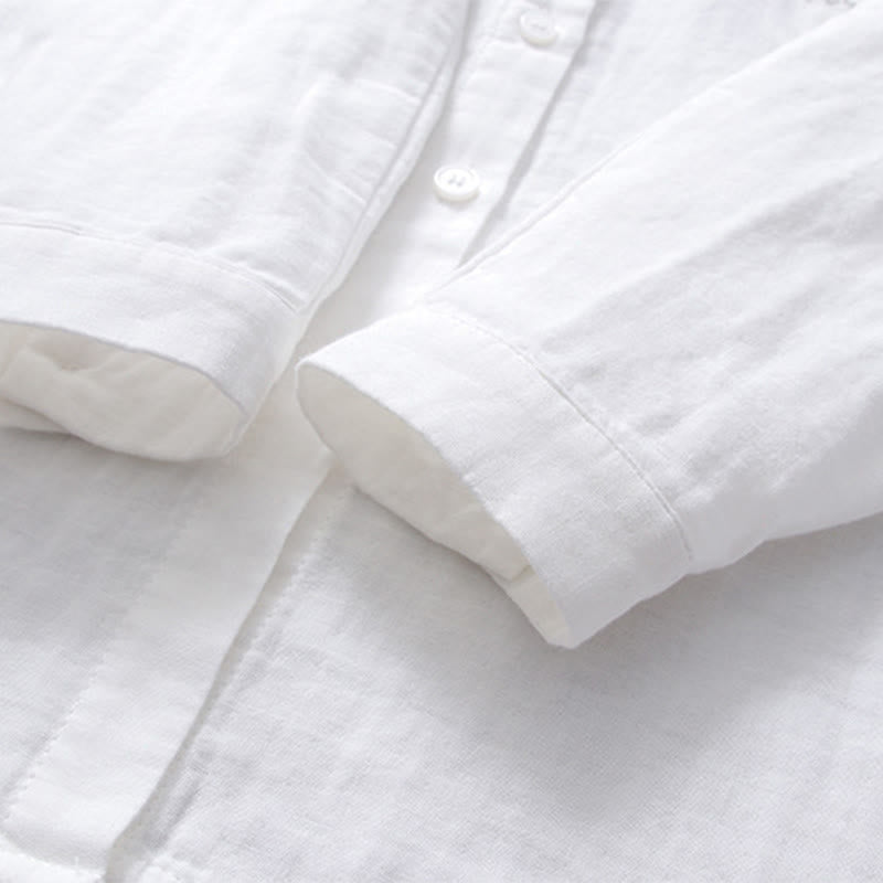 Tactile Cotton Stand Collar Geometric Embroidery Meditation Shirt