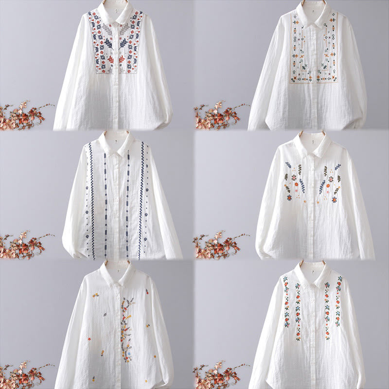 Tactile Cotton Stand Collar Geometric Embroidery Meditation Shirt