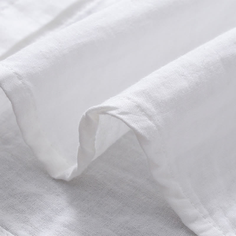 Tactile Cotton Stand Collar Geometric Embroidery Meditation Shirt