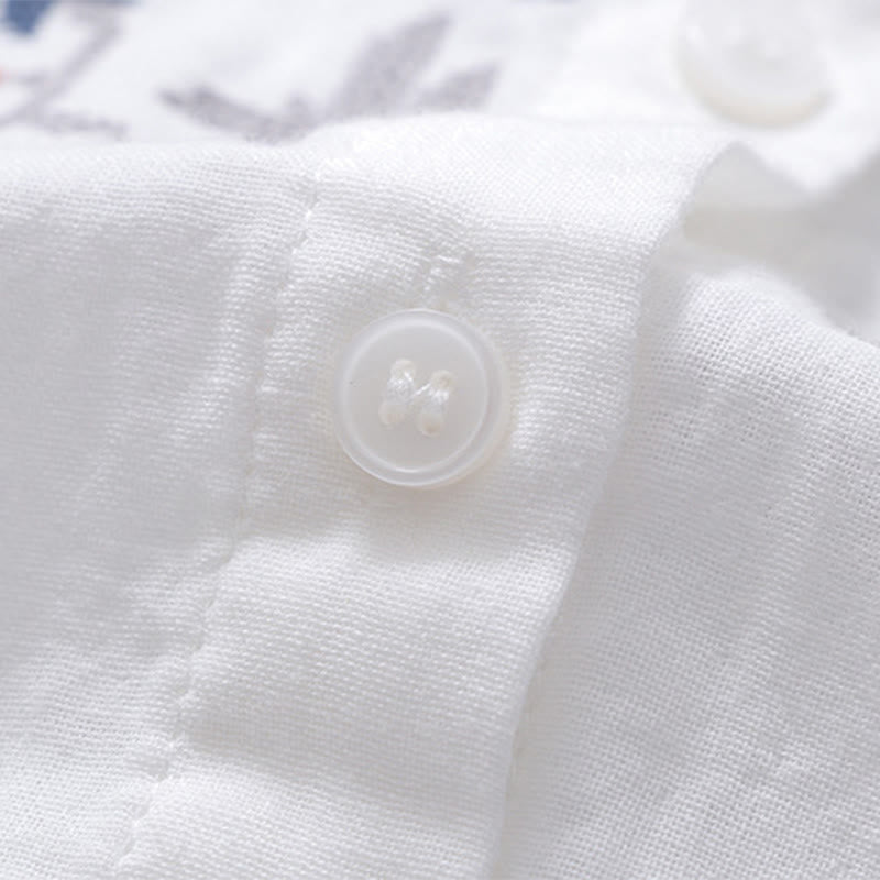 Tactile Cotton Stand Collar Geometric Embroidery Meditation Shirt