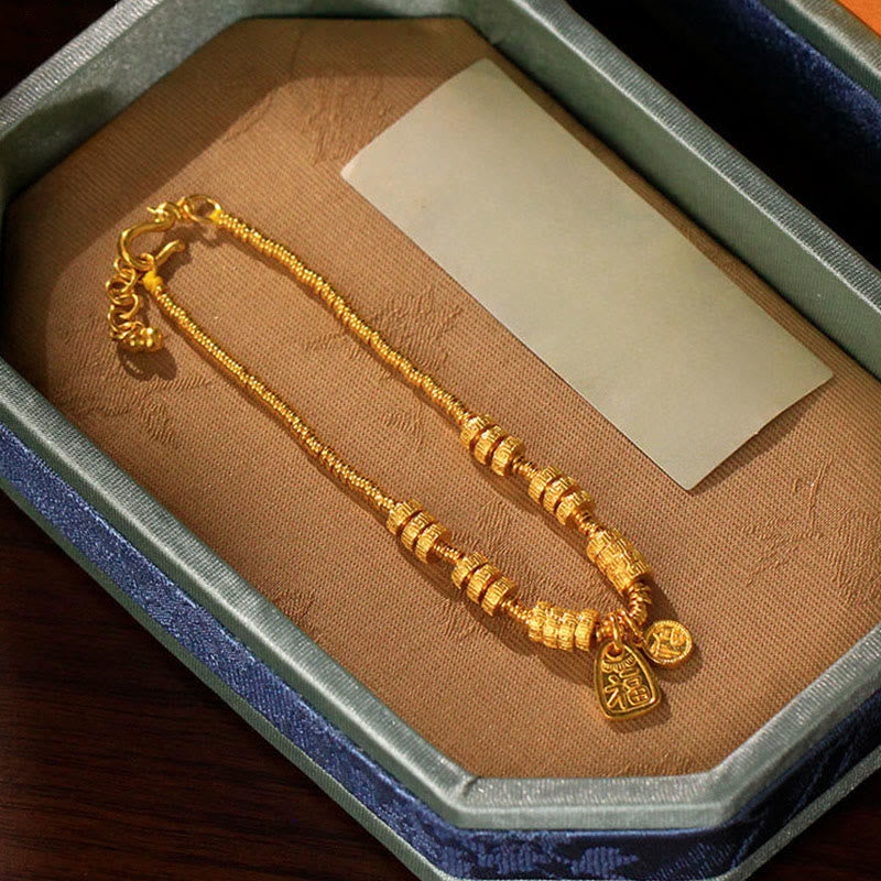 24k Gold Plated Brass Fu Character Blessing Charm Bracelet