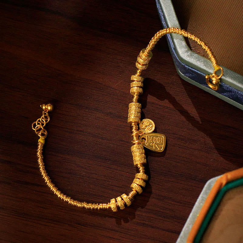 24k Gold Plated Brass Fu Character Blessing Charm Bracelet