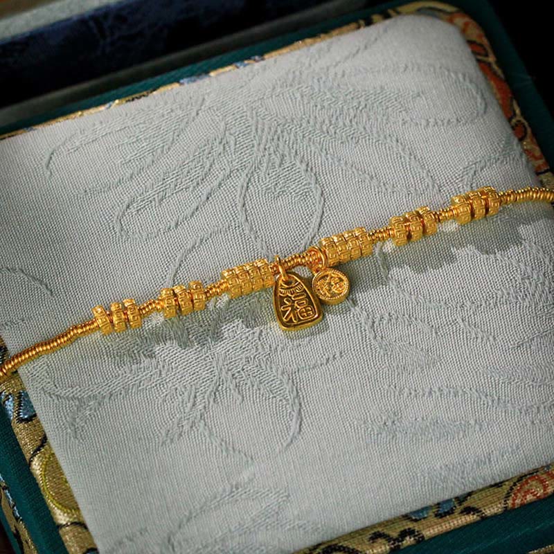 24k Gold Plated Brass Fu Character Blessing Charm Bracelet