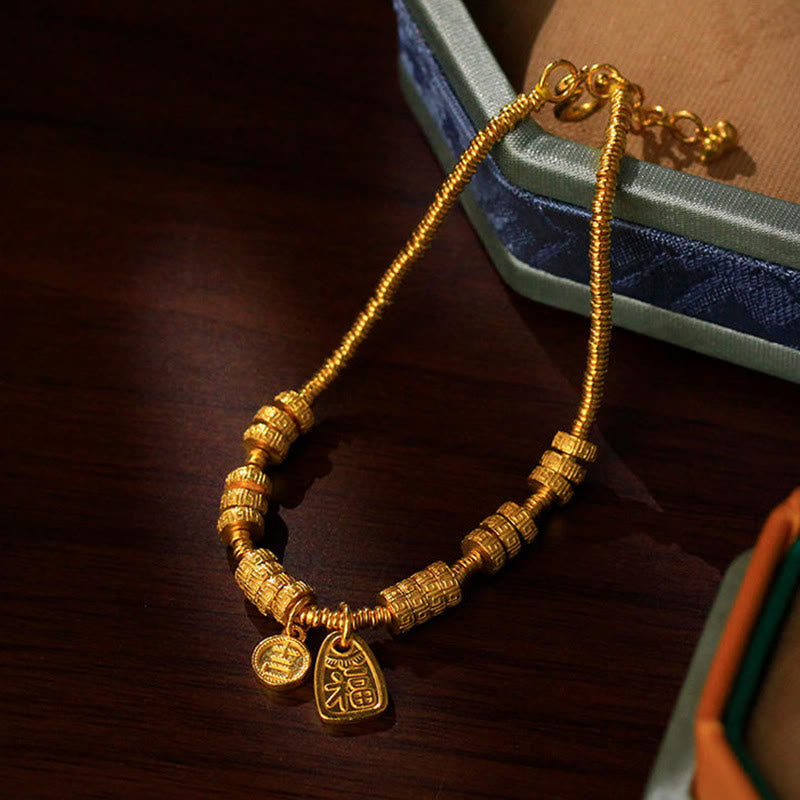 24k Gold Plated Brass Fu Character Blessing Charm Bracelet