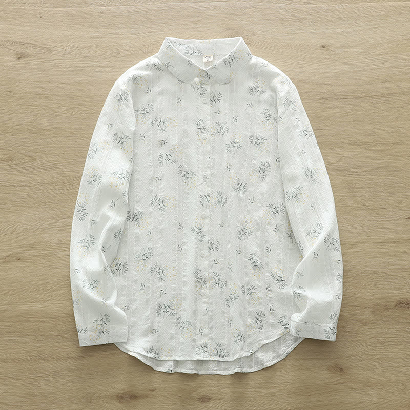 Tactile Cotton Stand-Collar Botanical Meditation Shirt