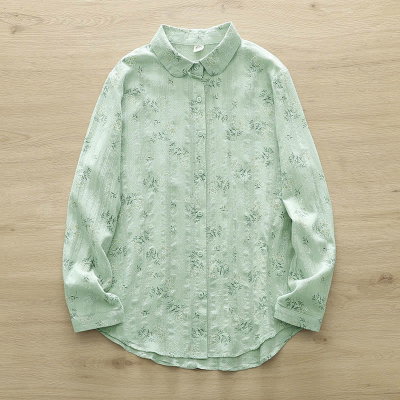 Tactile Cotton Stand-Collar Botanical Meditation Shirt