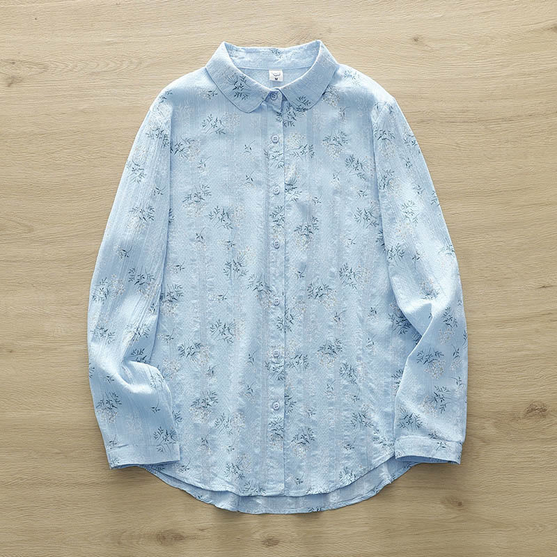 Tactile Cotton Stand-Collar Botanical Meditation Shirt