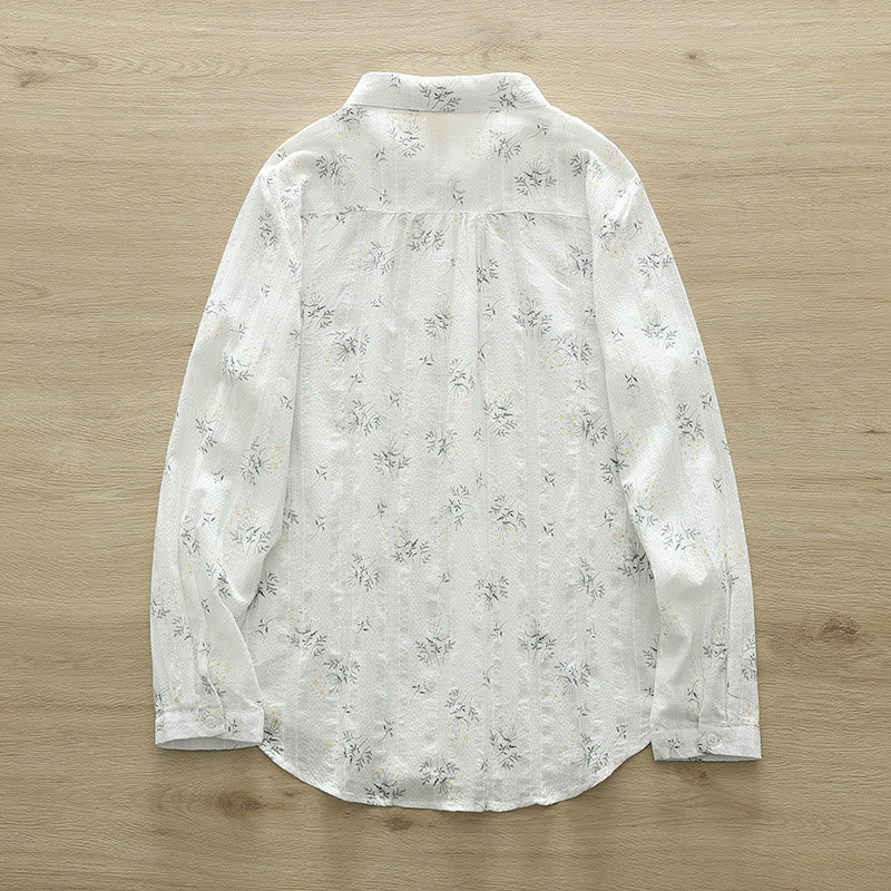 Tactile Cotton Stand-Collar Botanical Meditation Shirt