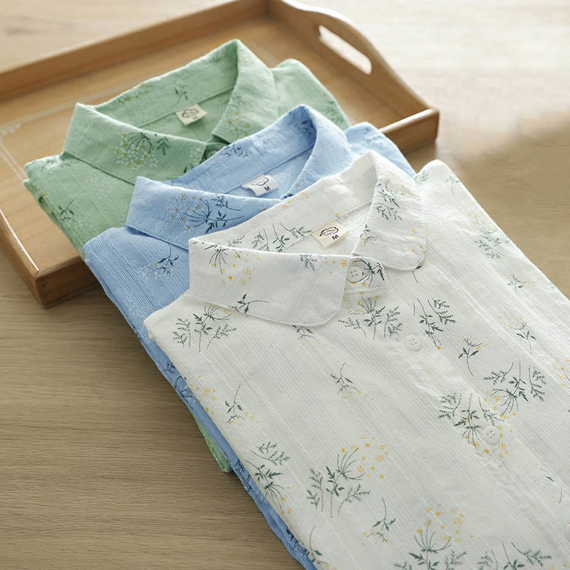 Tactile Cotton Stand-Collar Botanical Meditation Shirt