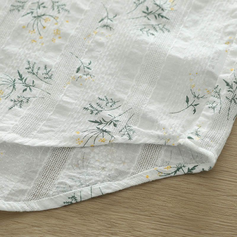 Tactile Cotton Stand-Collar Botanical Meditation Shirt
