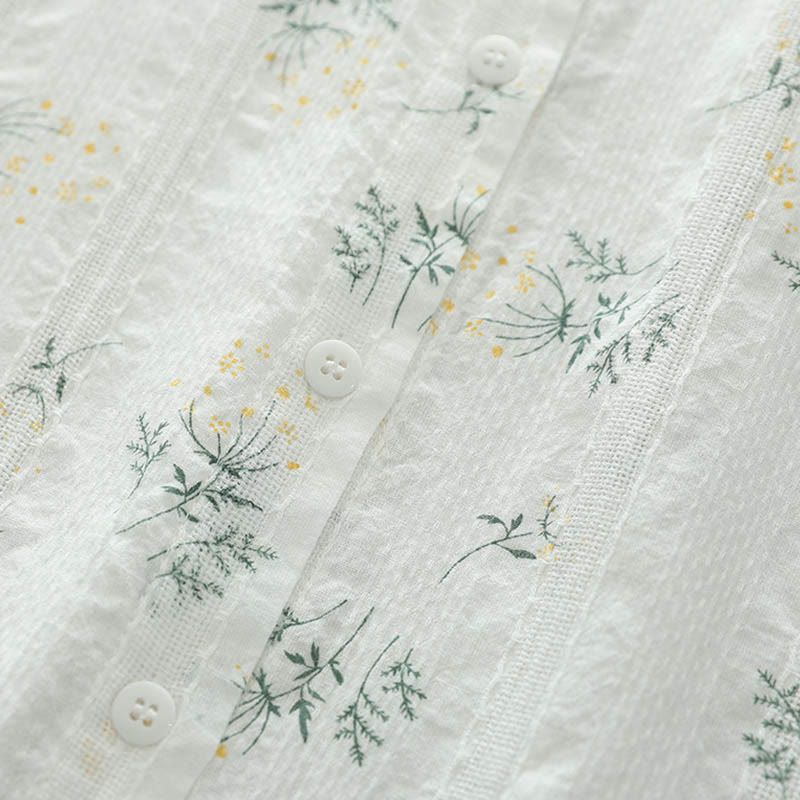 Tactile Cotton Stand-Collar Botanical Meditation Shirt