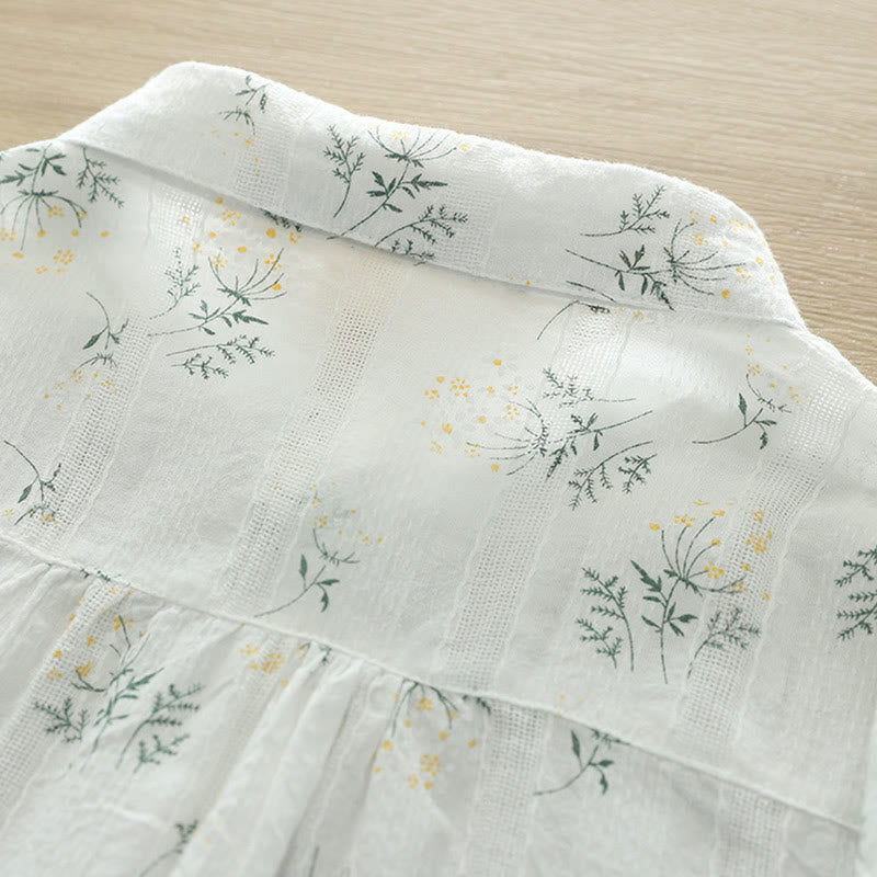Tactile Cotton Stand-Collar Botanical Meditation Shirt
