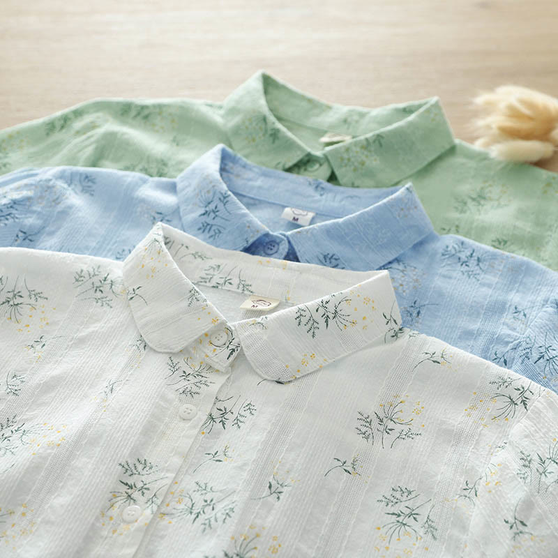 Tactile Cotton Stand-Collar Botanical Meditation Shirt