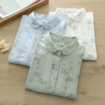 Tactile Cotton Stand-Collar Botanical Meditation Shirt
