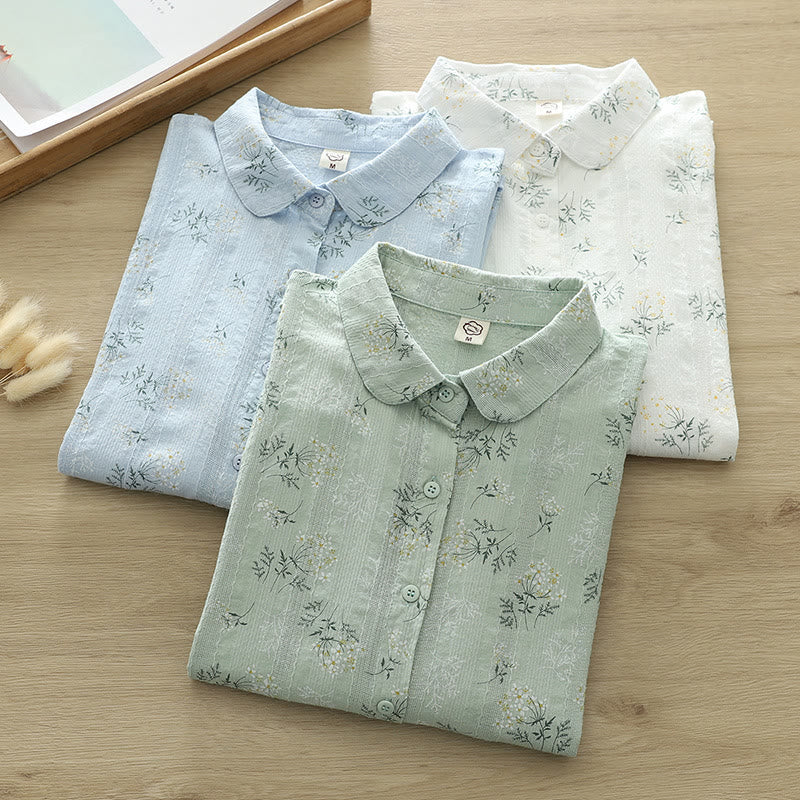 Tactile Cotton Stand-Collar Botanical Meditation Shirt