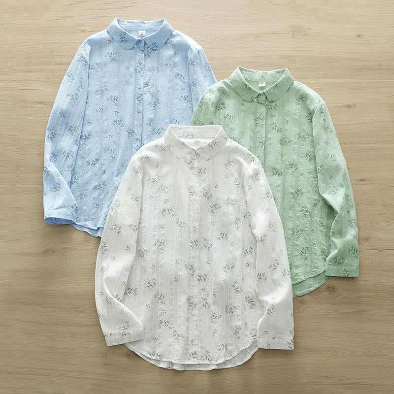 Tactile Cotton Stand-Collar Botanical Meditation Shirt